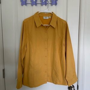 EUC Studio Works faux suede women’s deep yellow soft button down shirt large